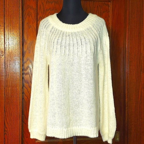 LC Lauren Conrad Sweaters - Lauren Conrad Scoop Neck Tie Back Soft Silver Knit Sweater